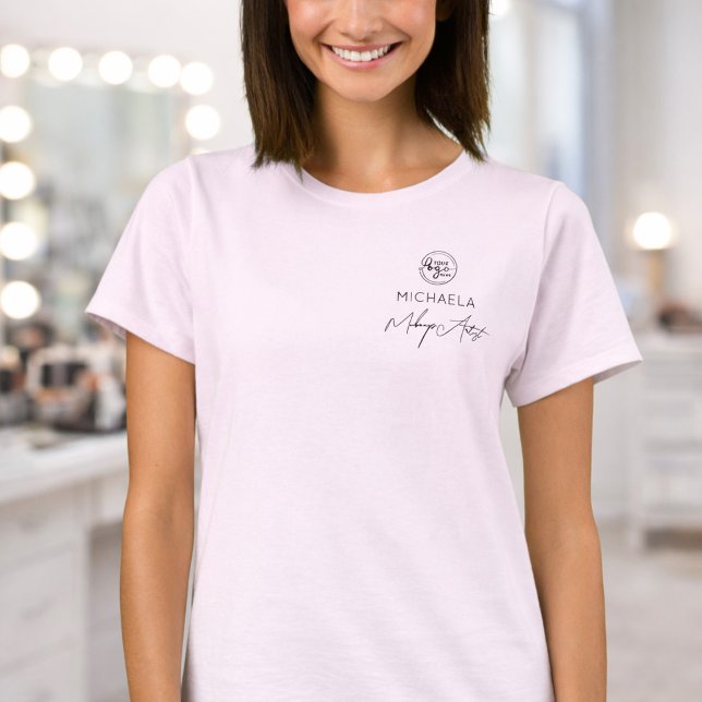 Blush Pink Script Logo Makeup Staff T-Shirt (Creator Uploaded)