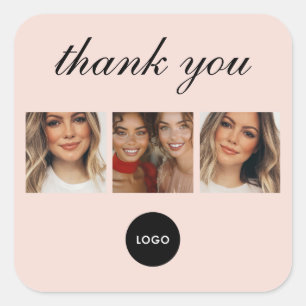 Blush Pink Script Logo Photo Hair Makeup Thank You Square Sticker
