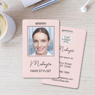 Blush Pink Script Logo Photo Hair Stylist Badge