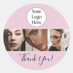 Blush Pink Script Logo Photo Lash Studio Thank You Classic Round Sticker