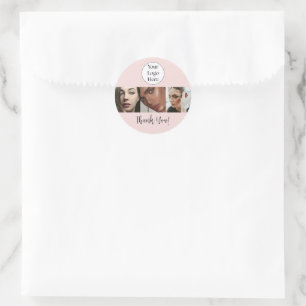 Blush Pink Script Logo Photo Lash Studio Thank You Classic Round Sticker