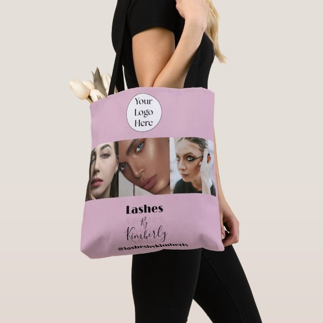 Blush Pink Script Logo Photo Lash Studio Tote Bag (Close Up)