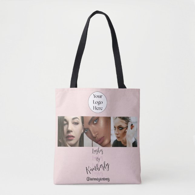 Blush Pink Script Logo Photo Lash Studio Tote Bag (Front)