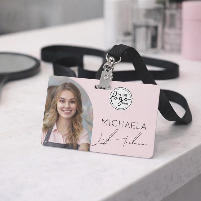 Blush Pink Script Logo Photo Lash Technician Badge (Creator Uploaded)