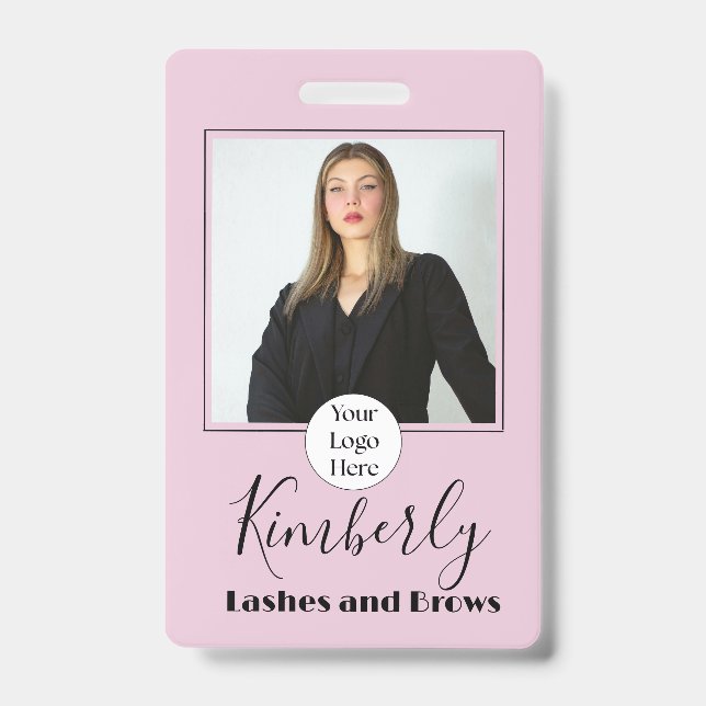 Blush Pink Script Logo Photo Lashes and Brows Badge (Front)