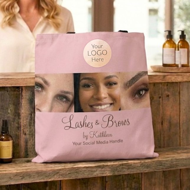 Blush Pink Script Logo Photo Lashes Brows Studio Tote Bag (Creator Uploaded)