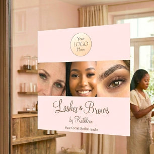 Blush Pink Script Logo Photo Lashes Brows Studio Window Cling