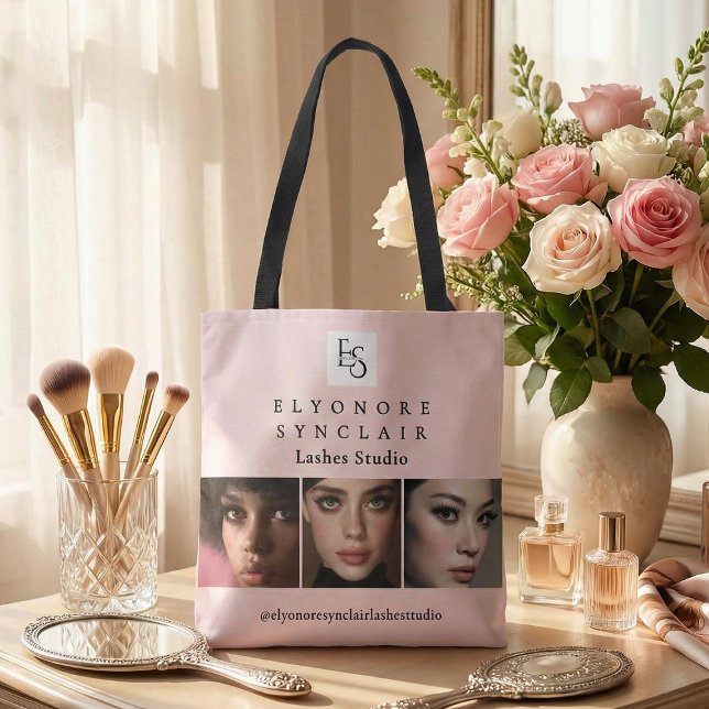 Blush Pink Script Logo Photo Lashes Studio Tote Bag (Creator Uploaded)