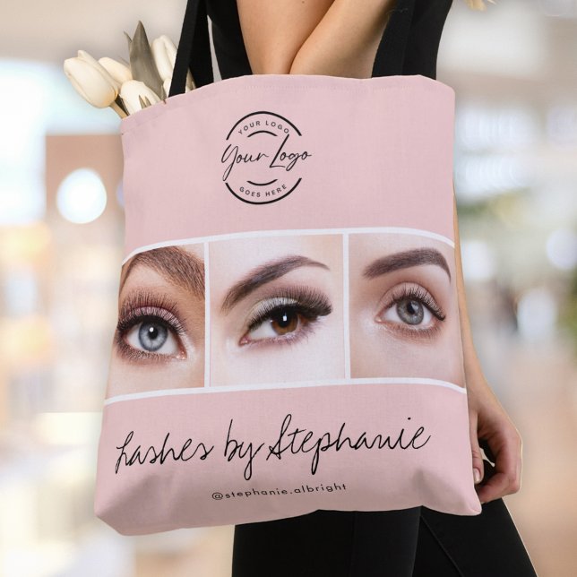 Blush Pink Script Logo Photo Lashes Studio Tote Bag (Creator Uploaded)