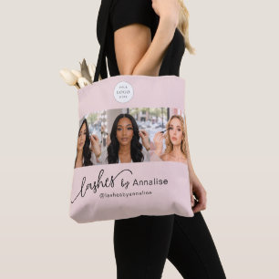 Blush Pink Script Logo Photo Lashes Stylist Studio Tote Bag