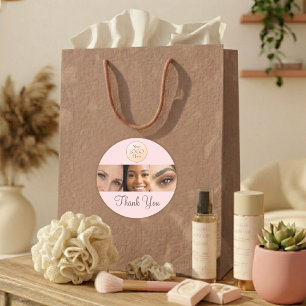 Blush Pink Script Logo Photo Lashes Thank You  Classic Round Sticker
