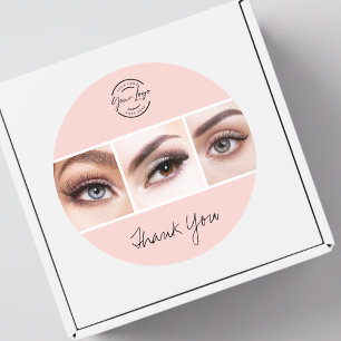 Blush Pink Script Logo Photo Lashes Thank You Classic Round Sticker