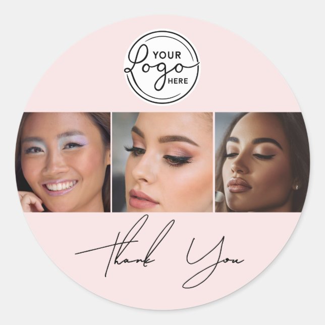 Blush Pink Script Logo Photo Lashes Thank You  Classic Round Sticker (Front)