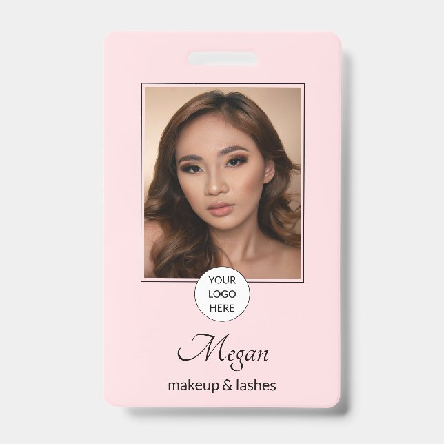Blush Pink Script Logo Photo Makeup and Lashes Badge (Front)