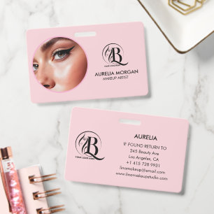 Blush Pink Script Logo Photo Makeup Artist Badge