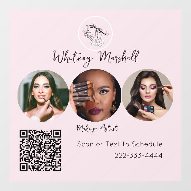 Blush Pink Script Logo Photo Makeup Artist Window Cling (Sheet)
