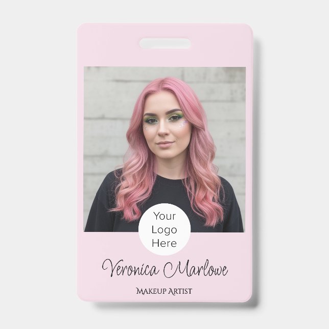 Blush Pink Script Logo Photo Makeup Badge (Front)