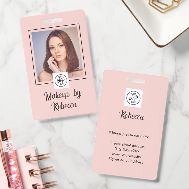 Blush Pink Script Logo Photo Makeup Badge (Office)