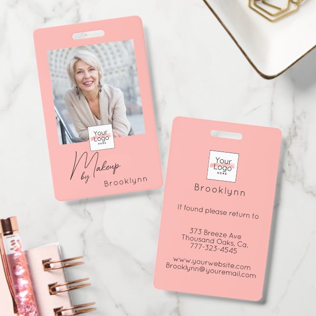 Blush Pink Script Logo Photo Makeup Badge (Office)