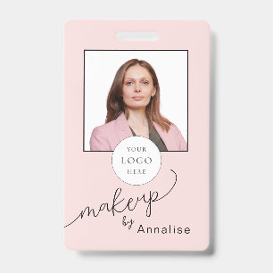 Blush Pink Script Logo Photo Makeup Badge