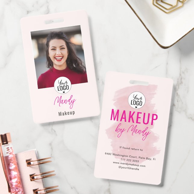 Blush Pink Script Logo Photo Makeup Badge (Office)