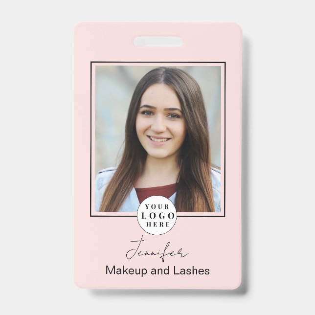Blush Pink Script Logo Photo Makeup Badge (Front)