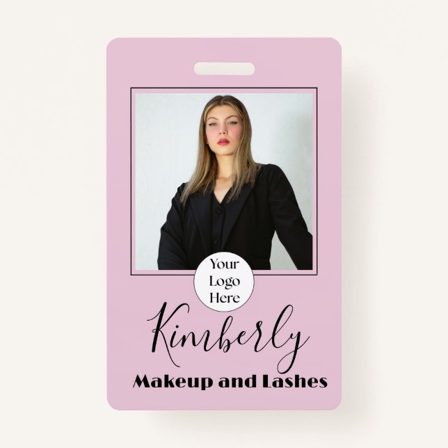 Blush Pink Script Logo Photo Makeup Badge (Front)