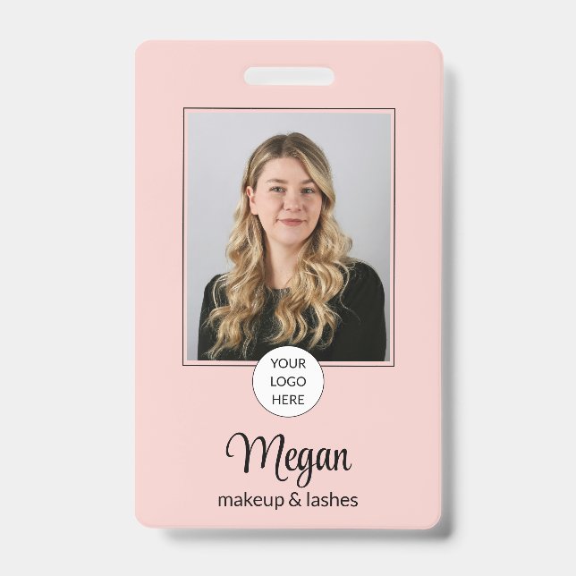 Blush Pink Script Logo Photo Makeup Badge (Front)