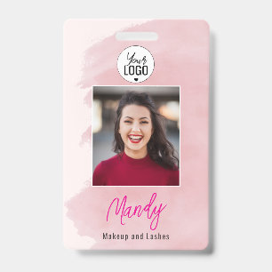 Blush Pink Script Logo Photo Makeup Badge