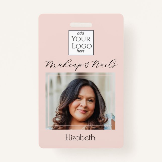 Blush Pink Script Logo Photo Makeup Badge (Front)