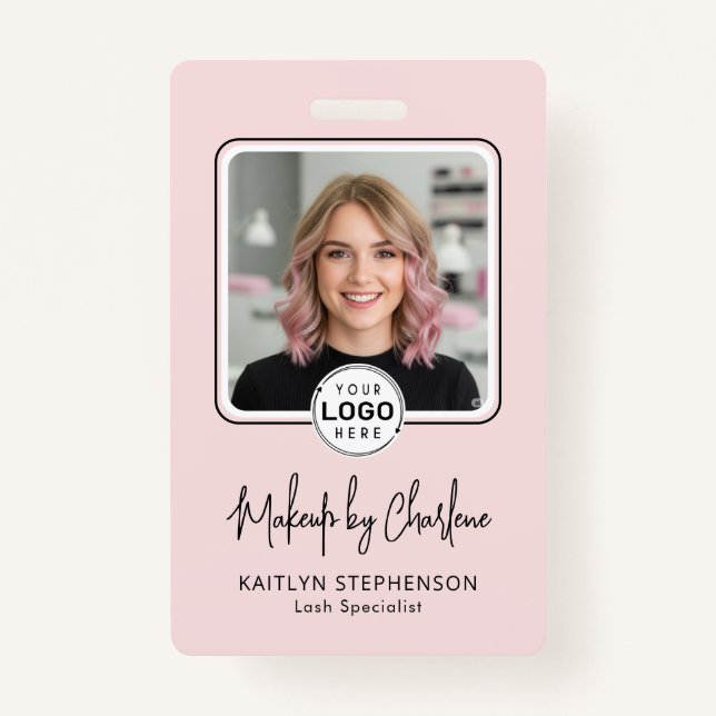 Blush Pink Script Logo Photo Makeup  Badge (Front)