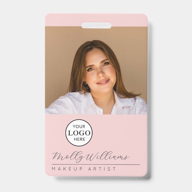 Blush Pink Script Logo Photo Makeup Badge (Front)