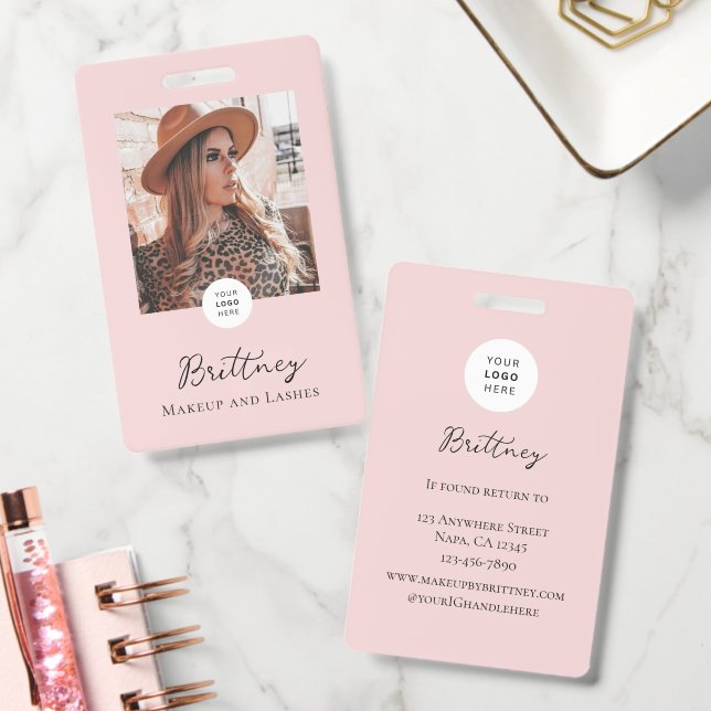 Blush Pink Script Logo Photo Makeup Badge Custom (Office)