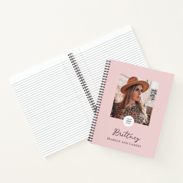 Blush Pink Script Logo Photo Makeup Customizable  Notebook (Inside)