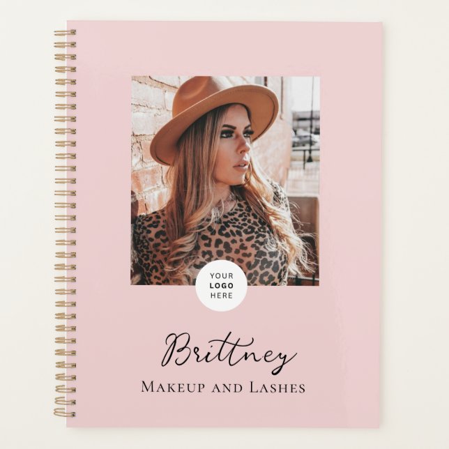 Blush Pink Script Logo Photo Makeup Customizable  Planner (Front)