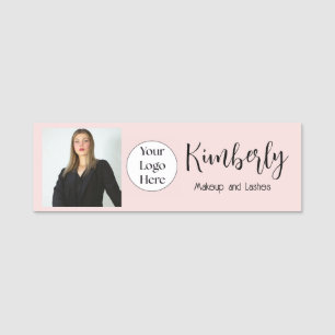 Blush Pink Script Logo Photo Makeup Name Tag