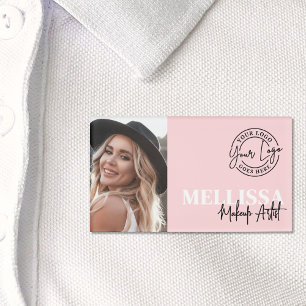 Blush Pink Script Logo Photo Makeup Name Tag