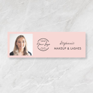 Blush Pink Script Logo Photo Makeup Name Tag
