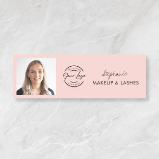 Blush Pink Script Logo Photo Makeup Name Tag