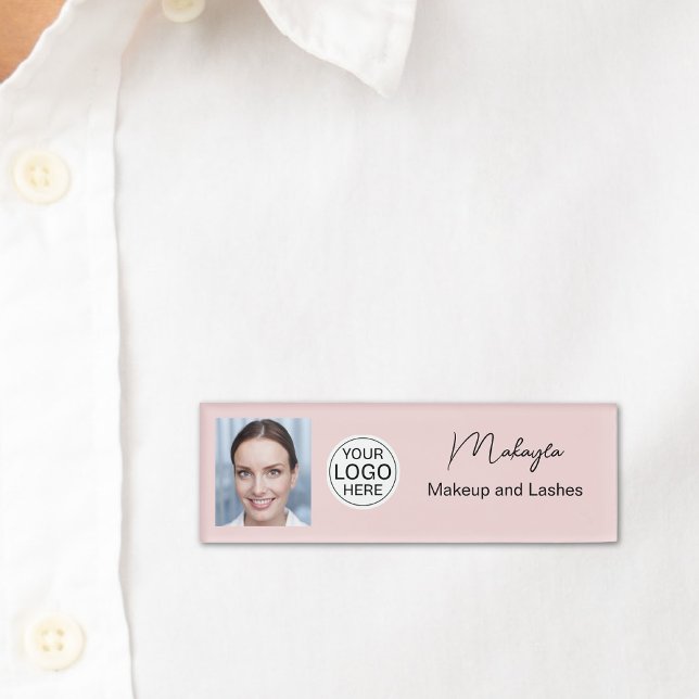 Blush Pink Script Logo Photo Makeup  Name Tag (Creator Uploaded)