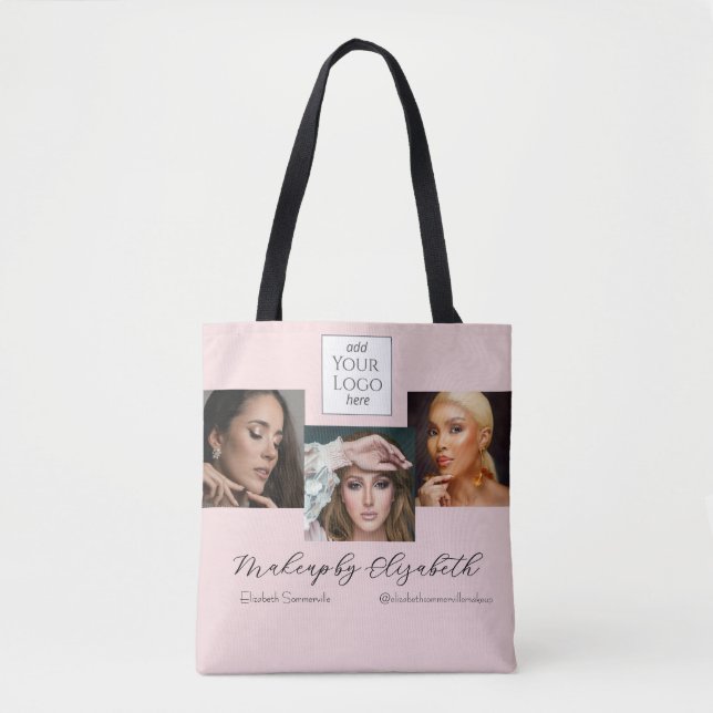 Blush Pink Script Logo Photo Makeup Studio Tote Bag (Front)