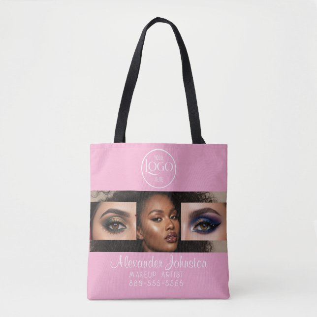 Blush Pink Script Logo Photo Makeup Studio Tote Bag (Front)