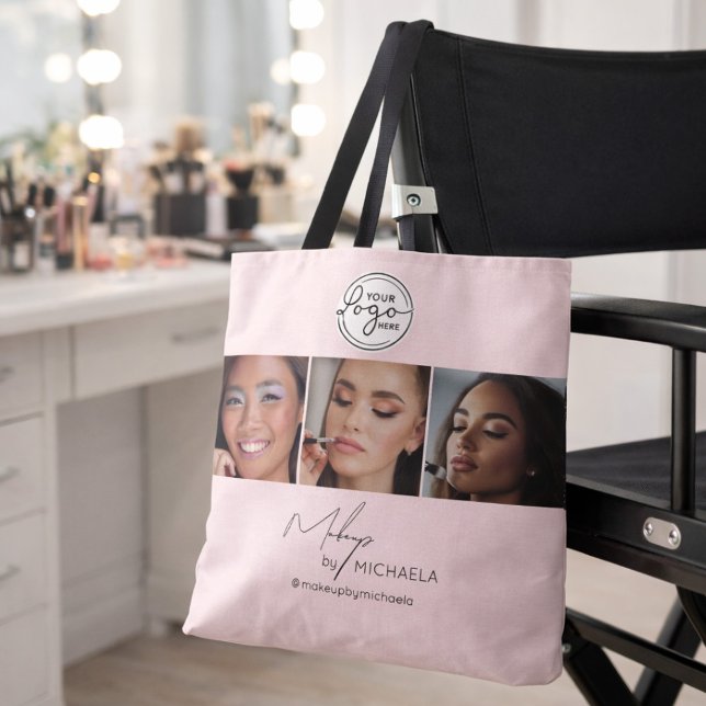 Blush Pink Script Logo Photo Makeup Studio Tote Bag (Creator Uploaded)