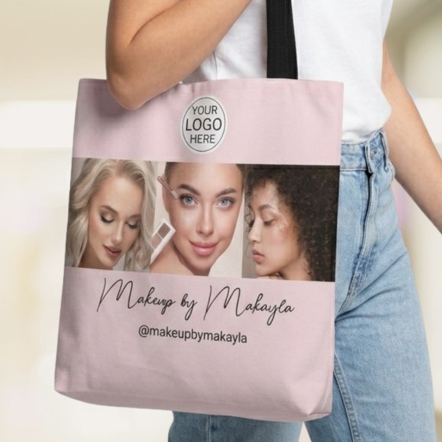 Blush Pink Script Logo Photo Makeup Studio Tote Bag (Creator Uploaded)