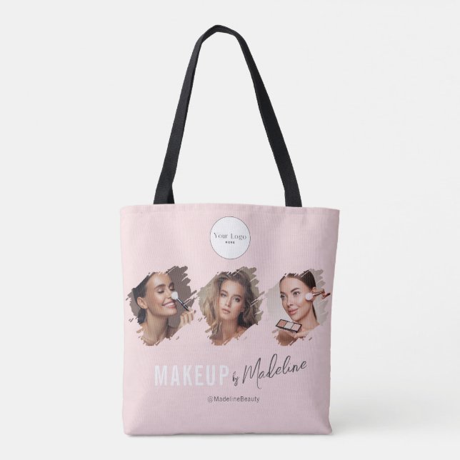 Blush Pink Script Logo Photo Makeup Studio Tote Bag (Back)