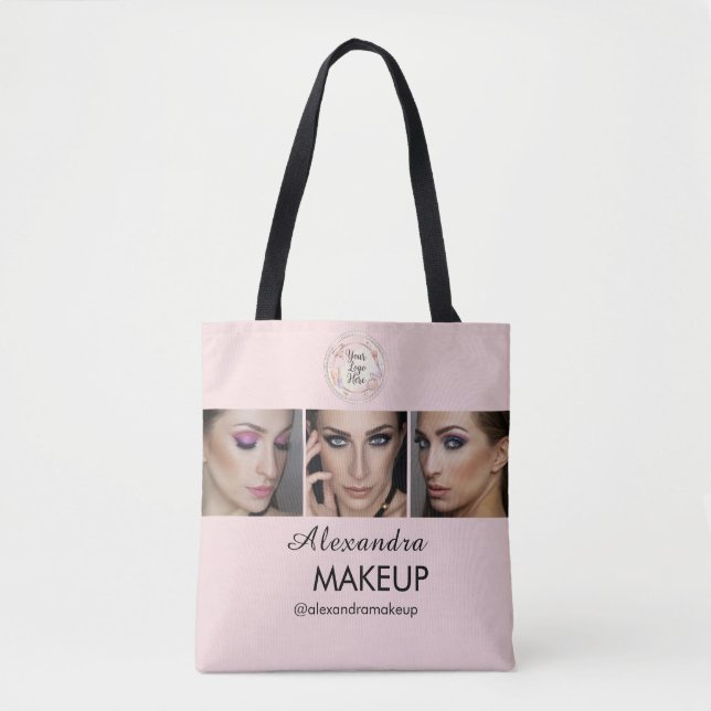 Blush Pink Script Logo Photo Makeup Studio Tote Bag (Front)