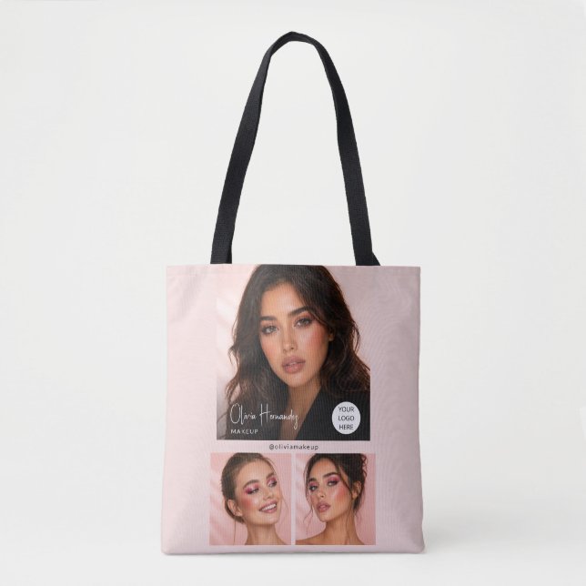 Blush Pink Script Logo Photo Makeup Studio Tote Bag (Front)