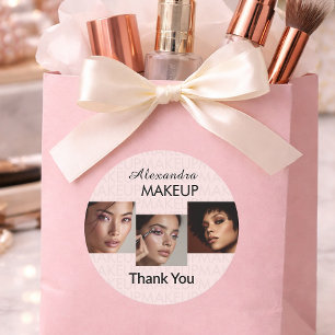 Blush Pink Script Logo Photo Makeup Thank You Classic Round Sticker