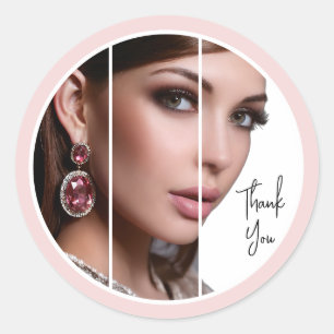 Blush Pink Script Logo Photo Makeup Thank You Classic Round Sticker
