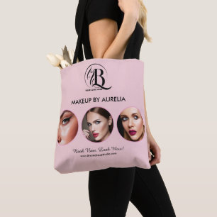 Blush Pink Script Logo Photo Makeup Tote Bag